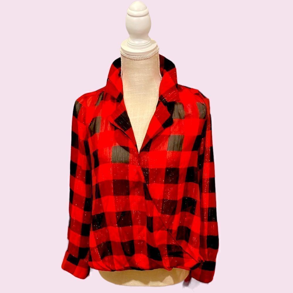 Bar lll Ref and Black Buffalo Checkered Sheer Top
